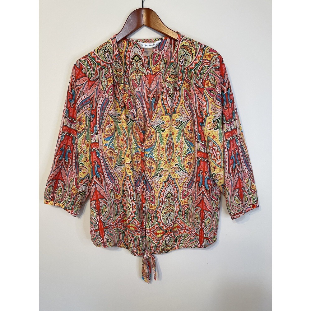 Peter Nygard womens Button Up Colorful Paisley Boho Blouse Size 16